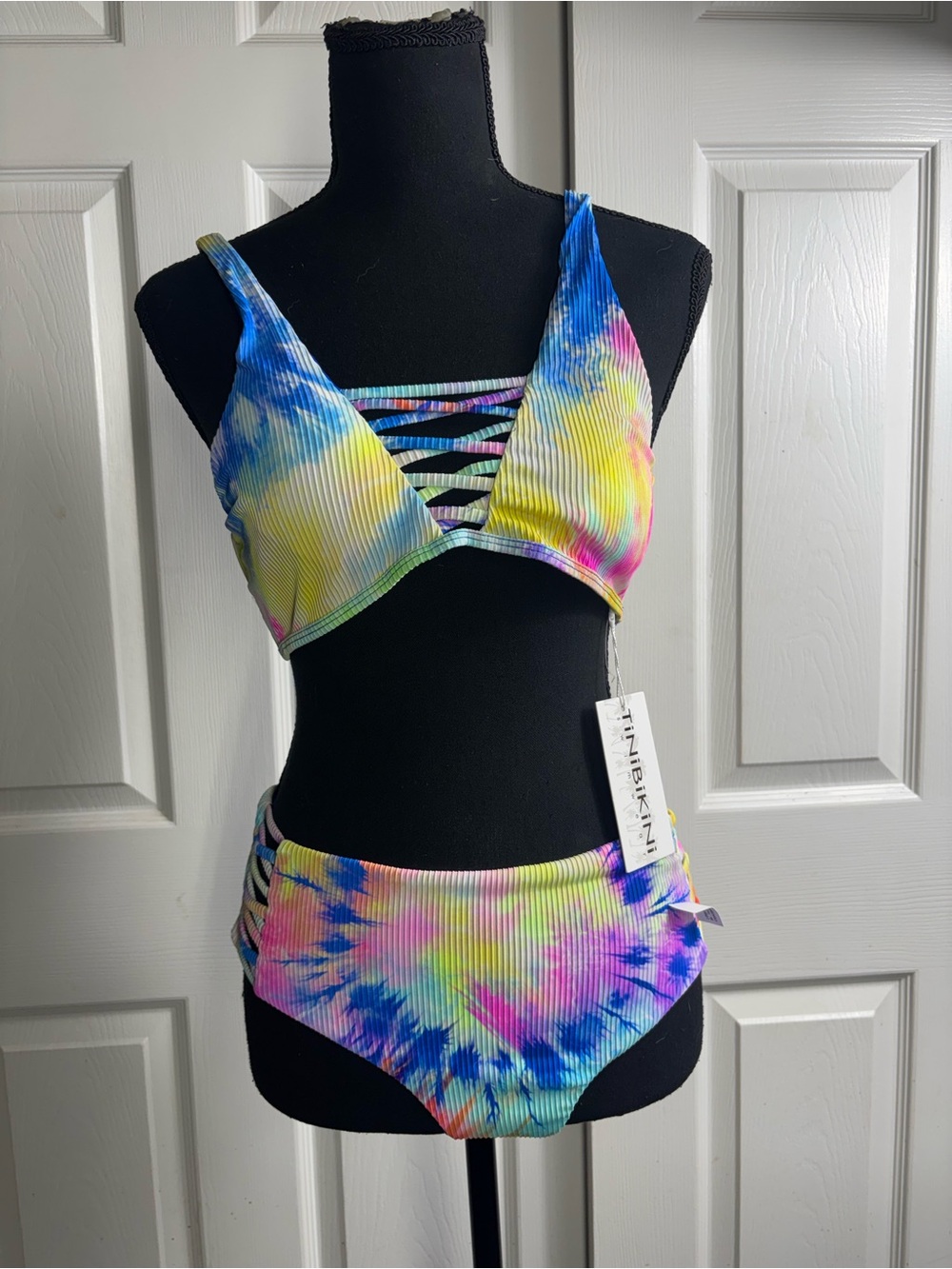 NWT TiniBikini XL Tie Dye Ribbed Strappy Bikini Set